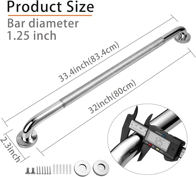 Shower Grab Bar, 2 Pack 32 Inch Bathroom Grab Bar, 1.25" Diameter 304 Stainless - Image 2