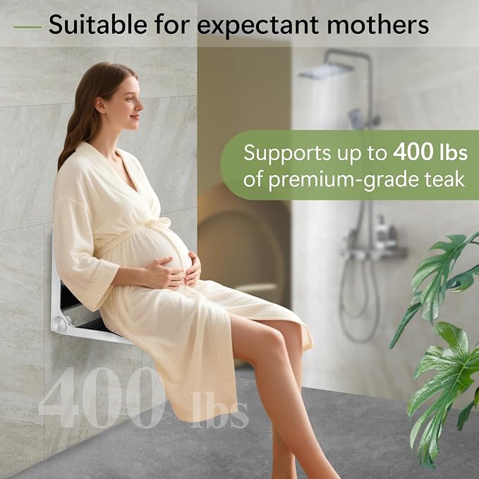 Wall Mounted Shower Seat - 16IN Teak Fold Down Shower Seat - Image 2