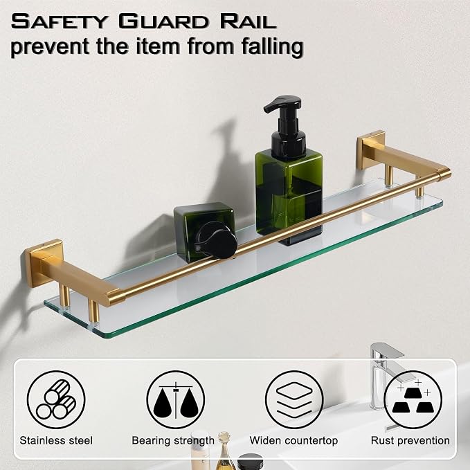Glass Shelf for Bathroom 24 inch Rectangular Stainless Steel Wall Sheves - Image 6