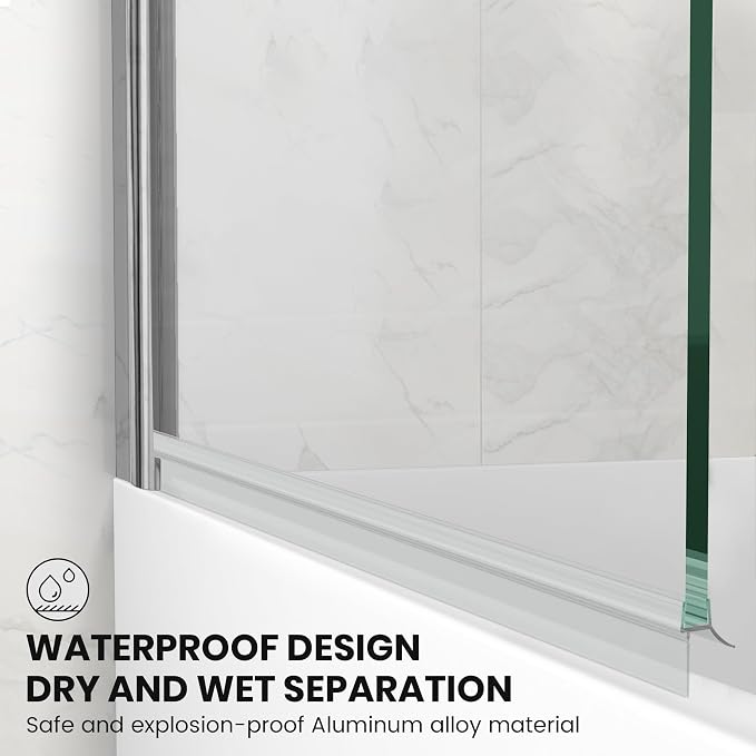 Tub Shower Door, Bathroom Shower Glass Door 34 * 58 Inch Frameless Bathtub - Image 4