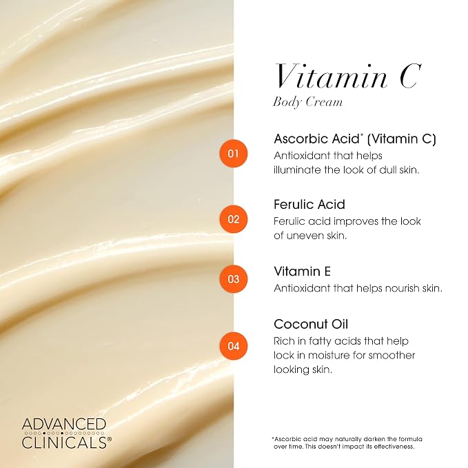 Advanced Clinicals Brightening Vitamin C Cream Moisturizer + Vitamin C Body Oil - Image 4
