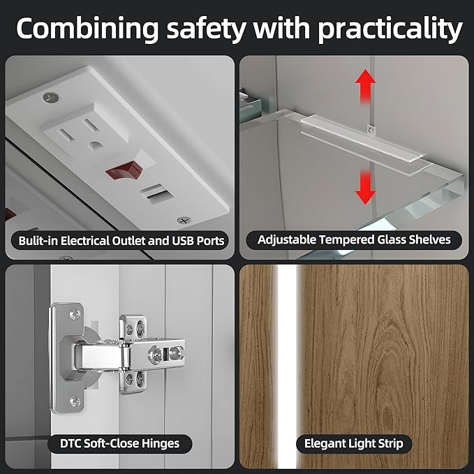 Medicine Cabinet with LED Lights and Mirror, 20 x 28 Inch Surface or Recessed - Image 6