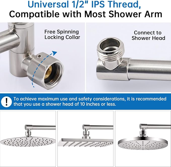 G-Promise 13 Inch Shower Head Extension Arm, Solid Brass Height & Angle - Image 3