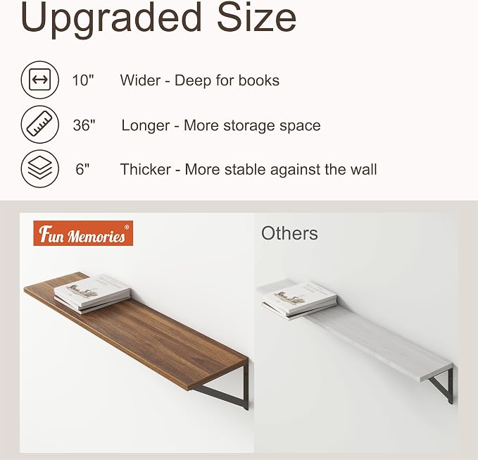 36"W x 10"D Floating Shelves, 10 Inch Deep Walnut Floating Shelves, Farmhouse - Image 4