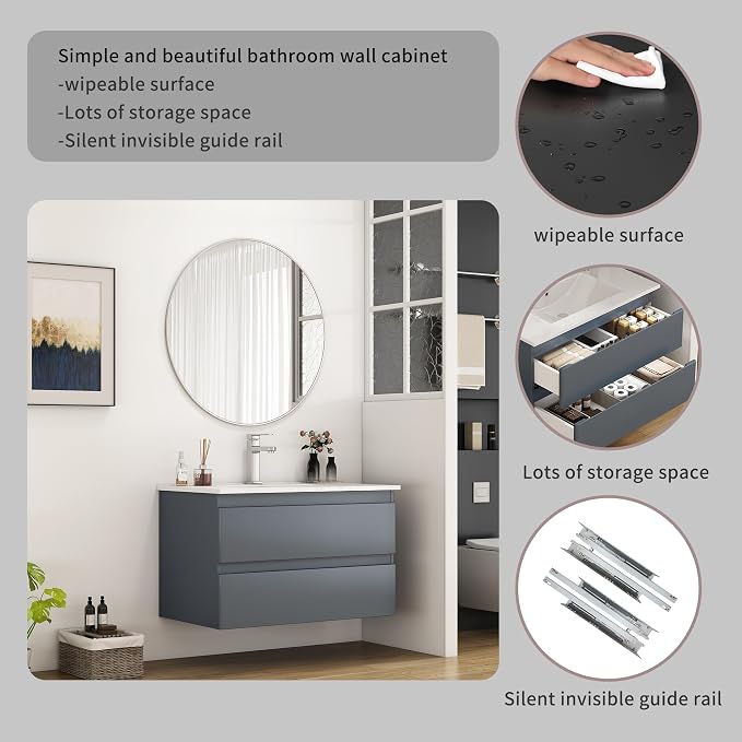 32" Wall Mounted Bathroom Vanity - Image 6