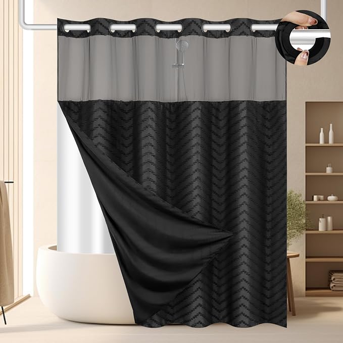 No Hook Shower Curtain and Liner Set by FADOTY