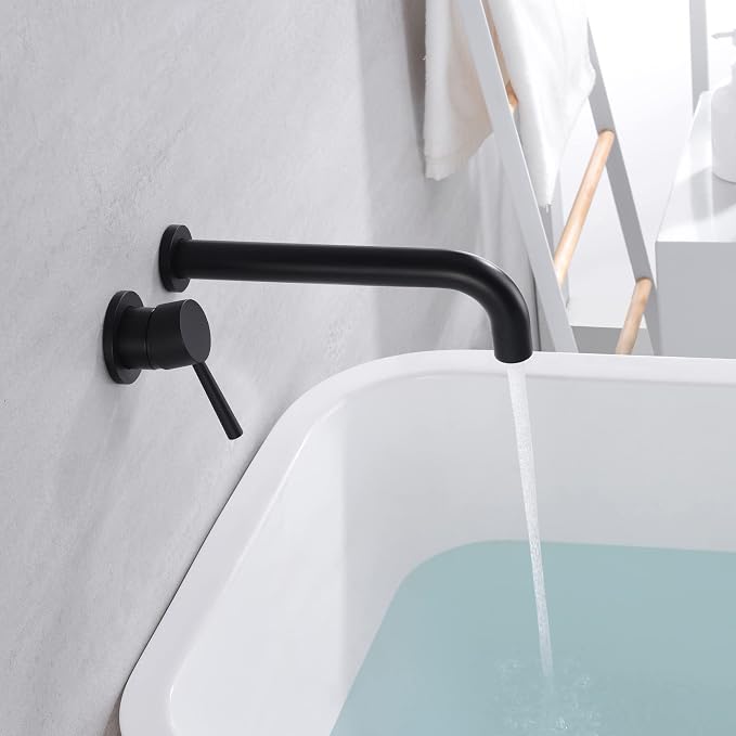 sumerain Matte Black Wall Mount Tub Faucet Tub Filler Long Spout Wall Bathtub - Image 4