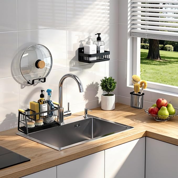 Housolution Sponge Holder for Kitchen Sink, 2-Tier Sink Caddy Organizer - Image 8