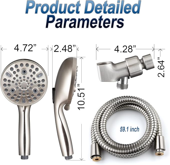 High Pressure Handheld Shower Head, 10-Setting Showerhead, 4.7”Detachable - Image 4