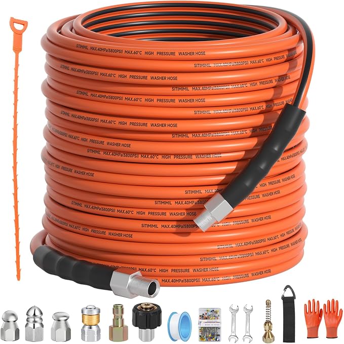 Sewer Jetter Kit for Pressure Washer 150FT, 5800psi Drain Cleaner Hose 1/4 Inch by SITIMIMIL
