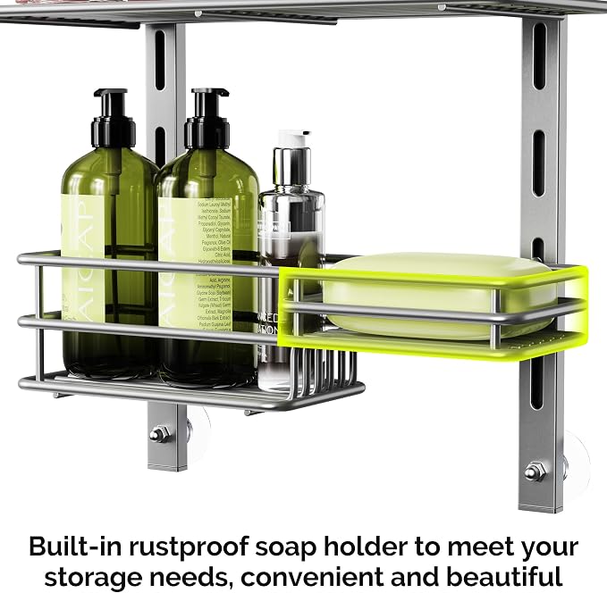 Orimade Over The Door Shower Caddy Adjustable 3 Tier Silver, Bathroom Hanging - Image 5