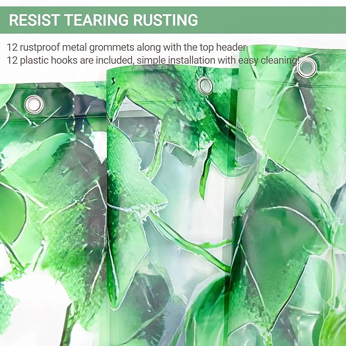Clear Green Ivy Leaves Shower Curtain Liner, Transparent Plastic Nature Green - Image 5