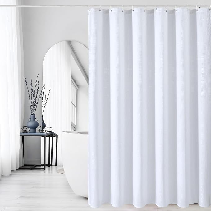 Gibelle Long Shower Curtain 72 x 78, Tall Waffle Weave Textured Fabric Shower - Image 6