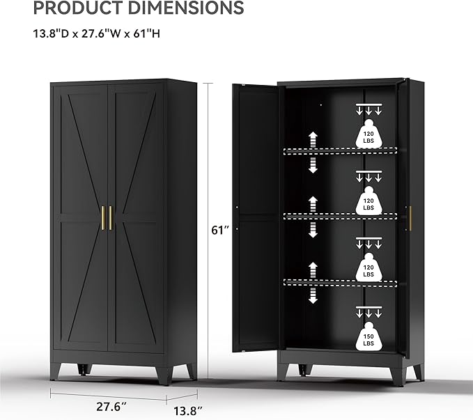 61" Tall Metal Kitchen Pantry Storage Cabinet - Image 3