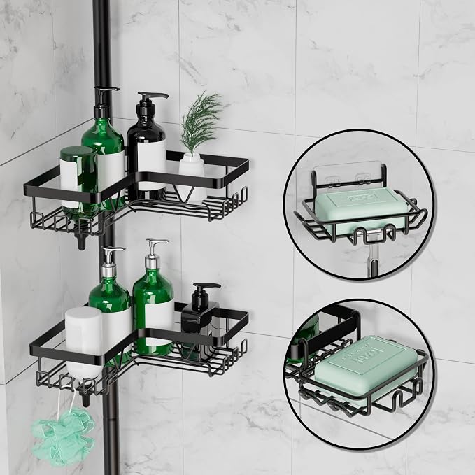 Tension Pole Shower Caddy, 4-Tier Stainless Steel Shower Organizer - Image 2