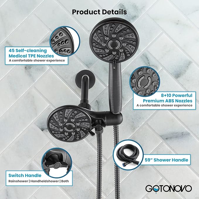 gotonovo Dual 2 in 1 Shower Head Kit High Pressure Combo System Shower Faucet 6 - Image 6