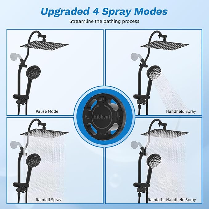Hibbent cUPC Certified All Metal 12" Rainfall Showerhead Combo, High Pressure - Image 3