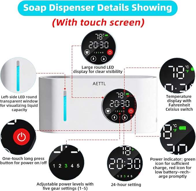 Touchless Automatic Foaming Hand Soap Dispenser Wall Mount, Kitchen Bathroom - Image 3