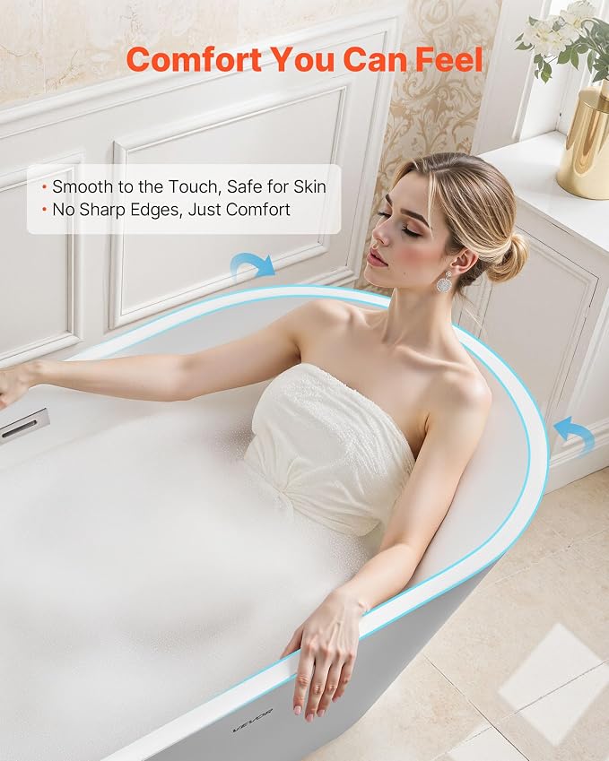 VEVOR Acrylic Freestanding Bathtub, 59 Inch Contemporary Soaking White Tub - Image 6