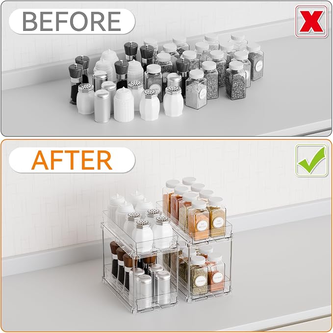 Yieach 4 Set Clear Pull Out Bathroom Organizers and Storage, 2 Tier Under Sink - Image 7