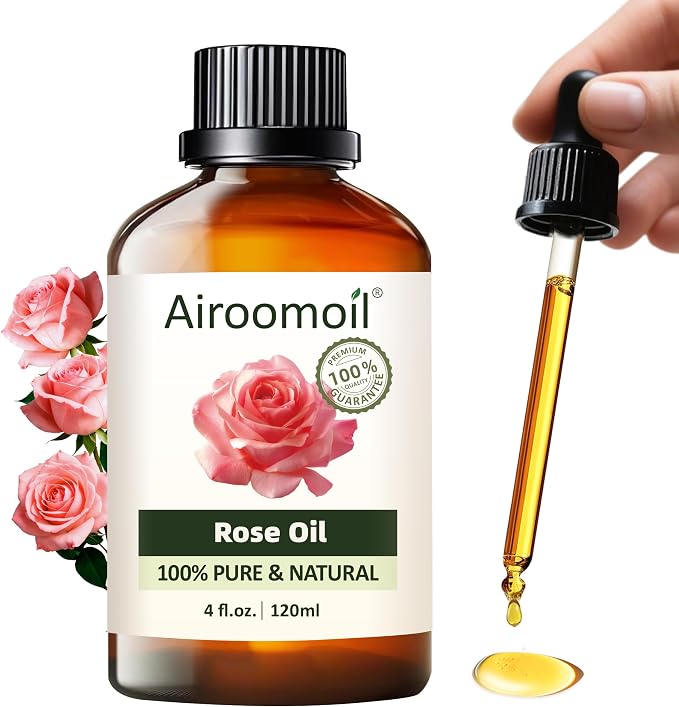 Rose Essential Oil with Glass Dropper by Airoomoil