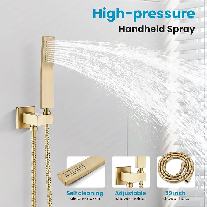 gotonovo Rainfall Bathroom Shower System Rain Shower Head and Handle Set Wall - Image 4