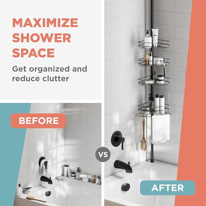 Zenna Home Tension Pole Shower Caddy Corner Organizer, Adjustable Standing - Image 9
