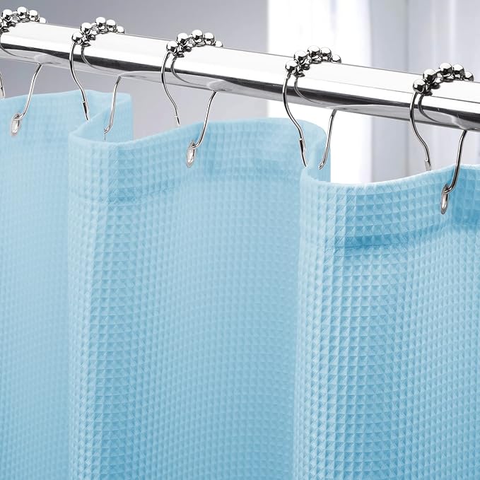 AmazerBath Waffle Shower Curtain, Baby Blue Shower Curtain Fabric Long by AmazerBath