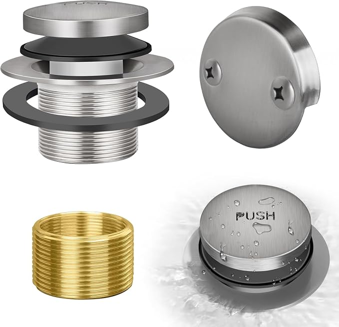 Tip-Toe Bathtub Drain Kit with Two-Hole Overflow Plate, Universal Fine/Coarse by HeiLuon