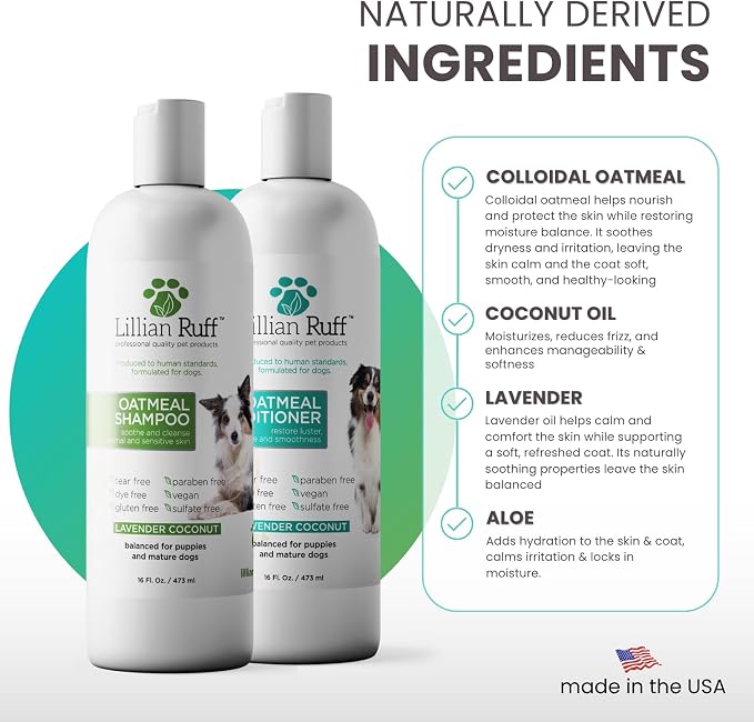Lillian Ruff PRO Formula Deodorizing Oatmeal Dog Shampoo & Conditioner Set - Image 4