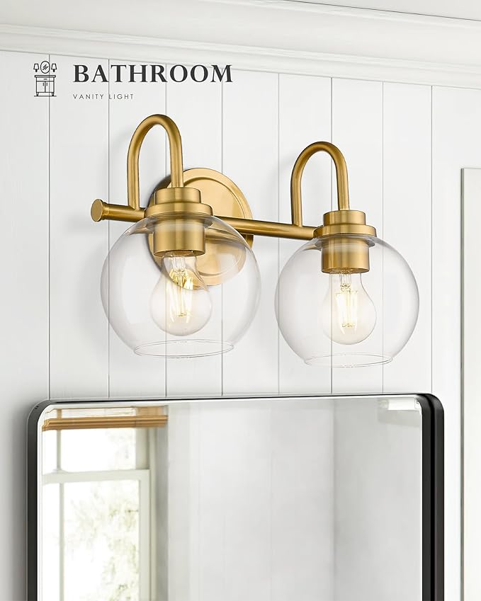 Bathroom Light Fixtures, 2-Light Brushed Gold Vanity Lights - Image 2
