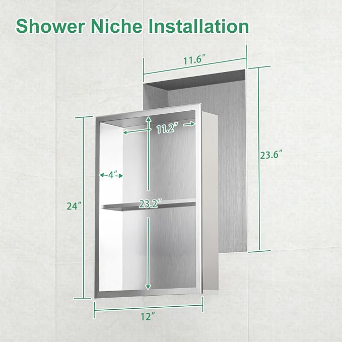 SaniteModar Shower Niche, Stainless Steel Shower Niche 12" X 24" No Tile Needed - Image 3