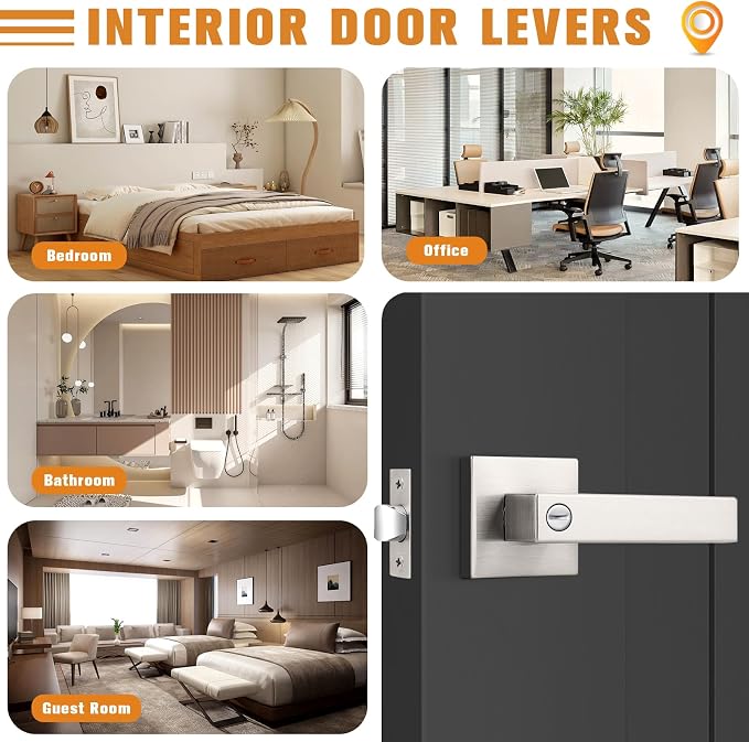 Probrico Interior Brushed Nickel Door Handle, Heavy Duty, Flat Square Privacy - Image 5