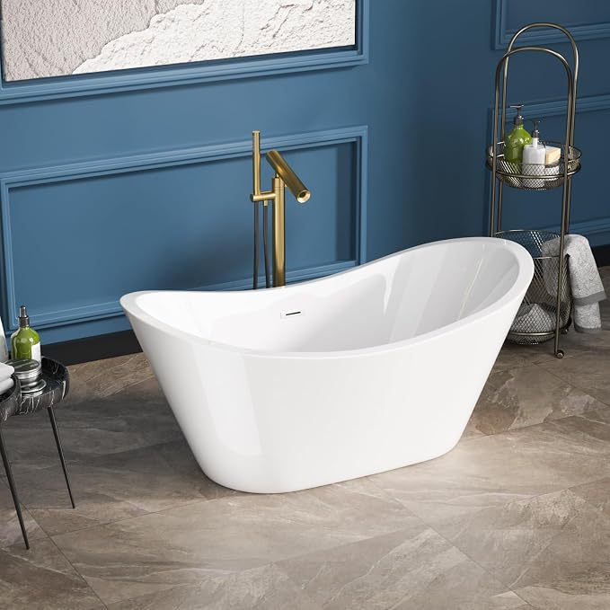 Sarlai 59 Inch Acrylic Freestanding Soaking Bathtub Contemporary Soaking White - Image 2