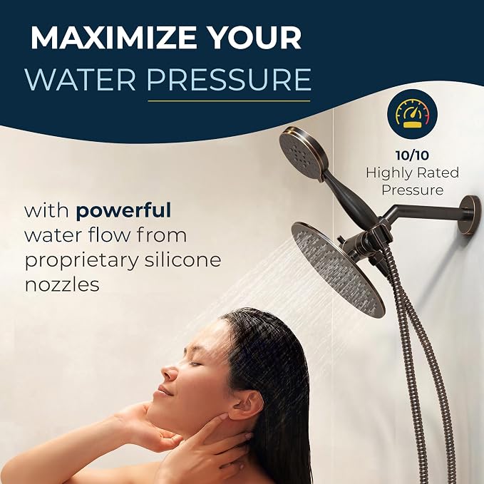 HammerHead Showers Dual Shower Head Combo, 8-Inch Rainfall & 3-Flow Handheld - Image 5