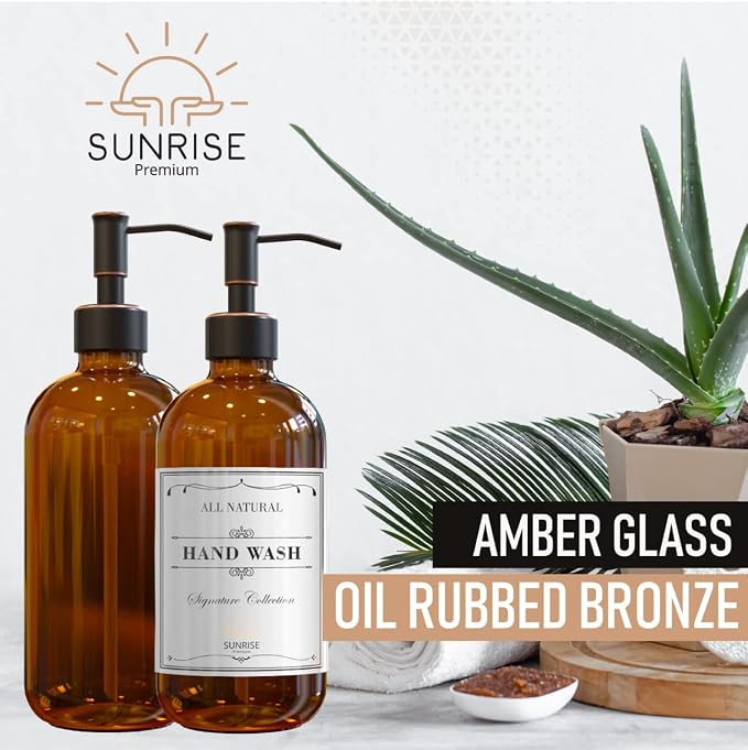 2 Pack Amber Glass Soap Dispenser 16 OZ - Image 3