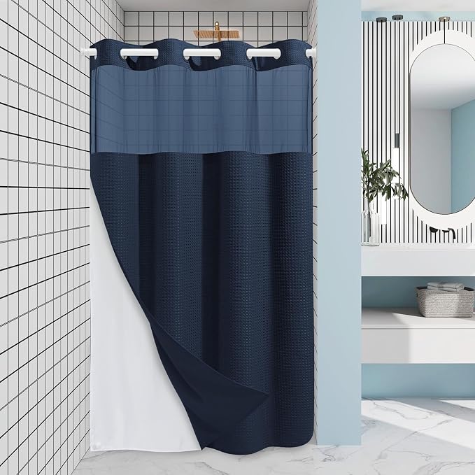 Navy Blue Stall No Hook Shower Curtain by EUTXL