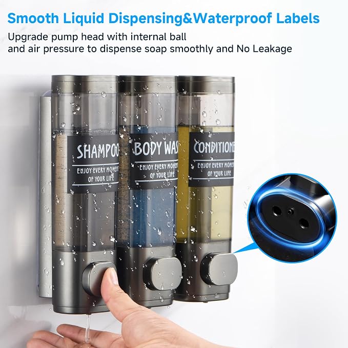 Shampoo and Conditioner Dispenser, GlintGath Shower Dispenser 3 Chamber No - Image 4