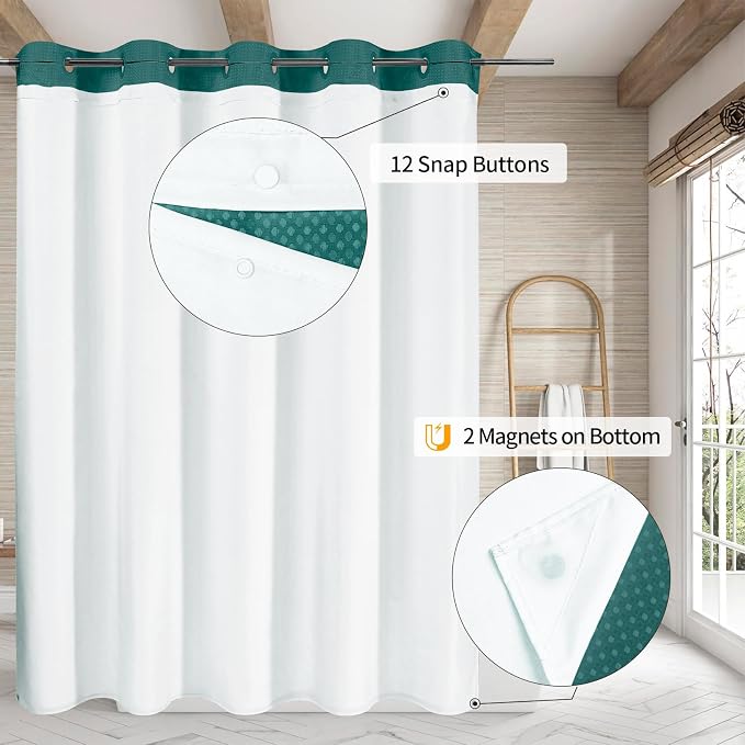 MitoVilla No Hooks Needed Extra Long Shower Curtain Liner Set - Image 2