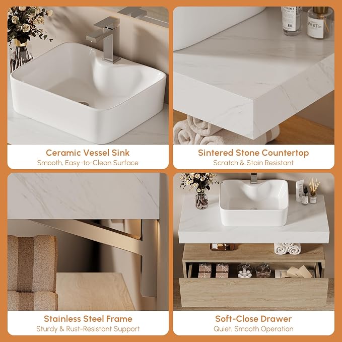 40" Floating Bathroom Vanity, Wall-Mounted Storage Cabinet Single Piece Set - Image 3
