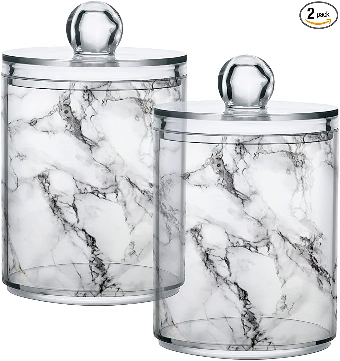 MNSRUU 2 Pack Qtip Holder Organizer Dispenser Stylish White Marble Texture by MNSRUU