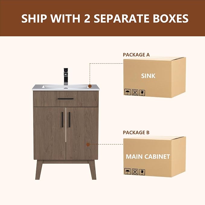 24" Bathroom Vanity with Sink, Vanity Combo with Two Soft Close Cabinet Doors - Image 6