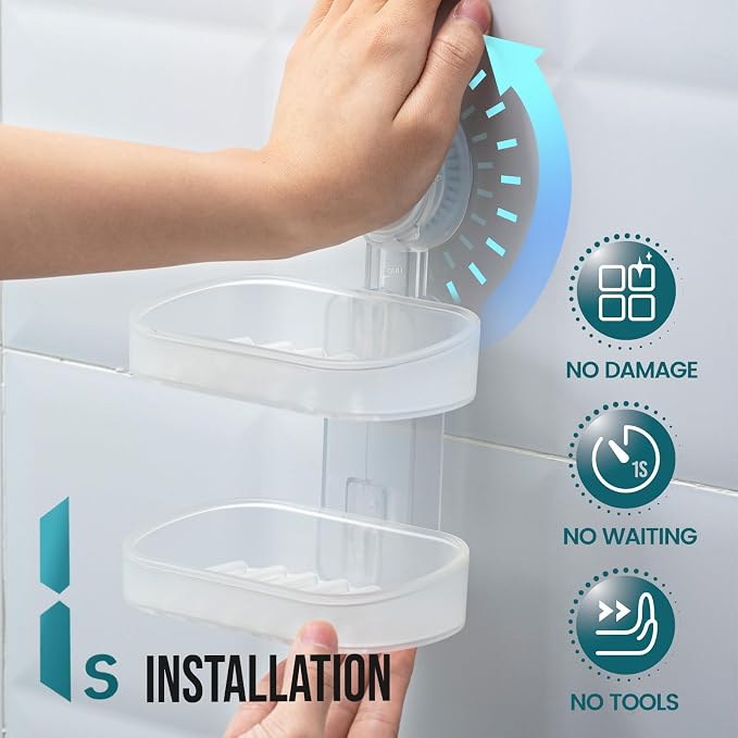 TAILI Double Layer Soap Dish Holder Suction Cup, Strong Sponge Holder - Image 2