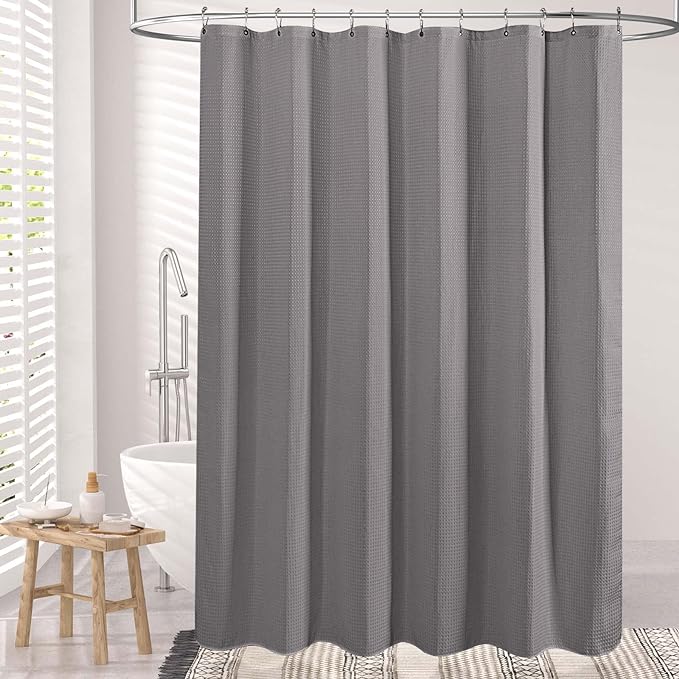 AmazerBath Grey Shower Curtain, Waffle Shower Curtain Gray, Premium Fabric - Image 7