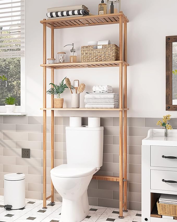 AmazerBath Over The Toilet Storage Shelf Bamboo, 3-Tier Over Toilet Organizer by AmazerBath