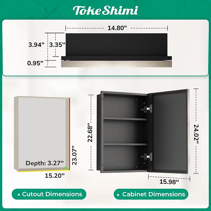 TokeShimi 16x24 Beveled Mirrored Medicine Cabinet Wall Mounted or Recessed - Image 2
