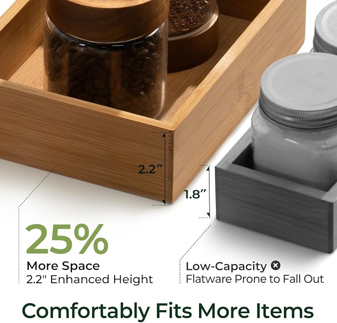 10-Piece Bamboo Drawer Organizer Set, 2.2" Deep Multi-Use Organizers - Image 2