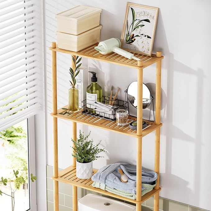 AmazerBath Over The Toilet Storage Shelf Bamboo, 3-Tier Over Toilet Organizer - Image 3