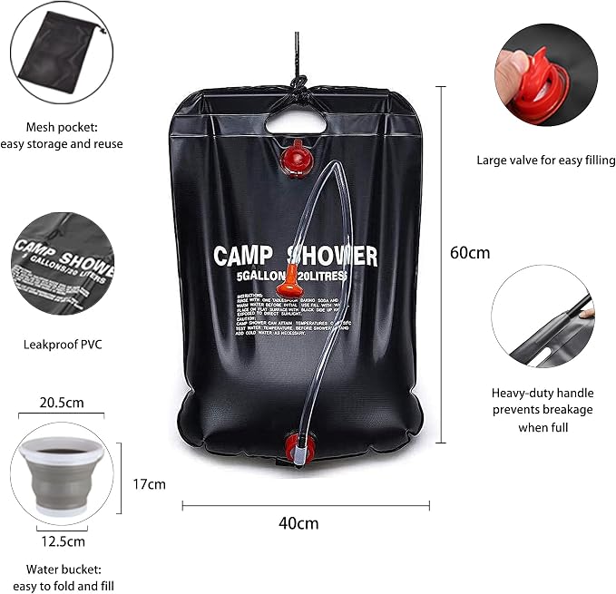 Portable Shower for Camping, Outdoor Camping Shower Bag 5 Gallon/20L, - Image 3