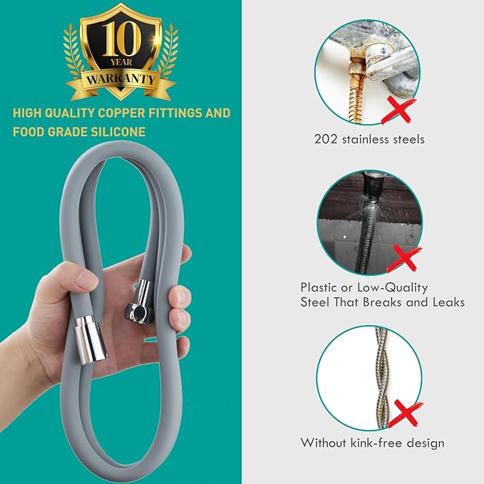 Ultra-Soft Silicone Shower Hose Replacement, 59 Inch Extra Long HandHeld Hose - Image 5